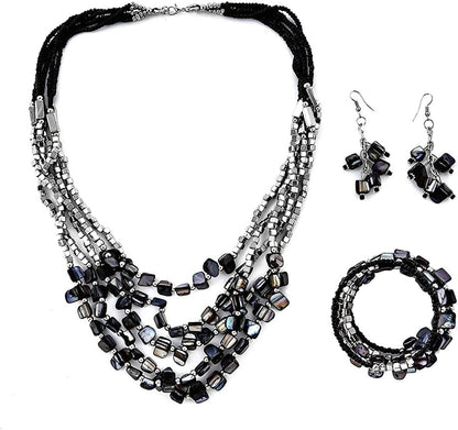 Shop LC Handmade Chunky Beaded Jewelry for Women Seed Bead Necklace Bracelet Earrings Sets Boho Beach Summer Gifts Black