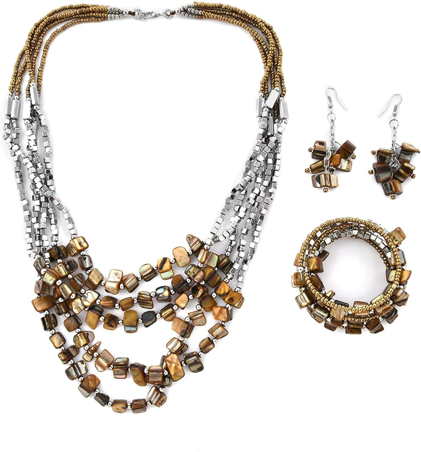 Shop LC Handmade Chunky Beaded Jewelry for Women Seed Bead Necklace Bracelet Earrings Sets Boho Beach Summer Gifts Brown