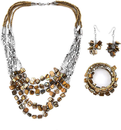 Shop LC Handmade Chunky Beaded Jewelry for Women Seed Bead Necklace Bracelet Earrings Sets Boho Beach Summer Gifts Brown