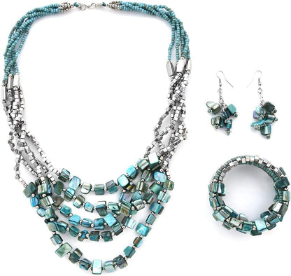 Shop LC Handmade Chunky Beaded Jewelry for Women Seed Bead Necklace Bracelet Earrings Sets Boho Beach Summer Gifts Blue