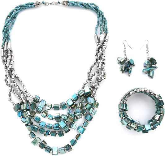 Shop LC Handmade Chunky Beaded Jewelry for Women Seed Bead Necklace Bracelet Earrings Sets Boho Beach Summer Gifts Blue