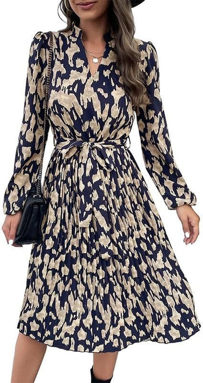 Sicilica Fall, Winter, Spring Boho-Style, Flowy Long Dress with a Leopard Print Floral / Small
