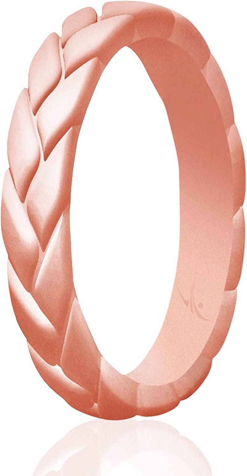 Silicone Rings for Women Thin Womens Silicone Rubber Wedding Rings Bands - Bridal Jewelry Set Promise Rings Anniversary Rings - Flame Leaves Collection - Can Be Used as Stackable Rings Rose Gold / 8 - 8.5 (18.1mm)