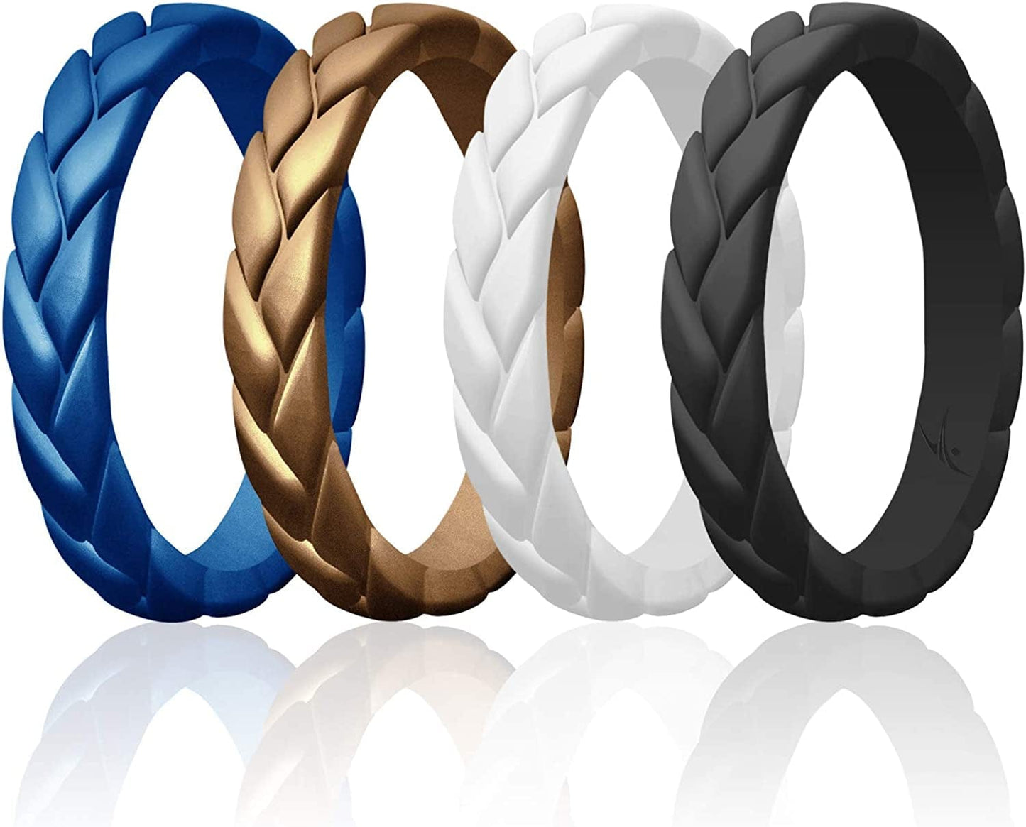 Silicone Rings for Women Thin Womens Silicone Rubber Wedding Rings Bands - Bridal Jewelry Set Promise Rings Anniversary Rings - Flame Leaves Collection - Can Be Used as Stackable Rings Metal Blue, Bronze, White, Black / 9 - 9.5 (18.9mm)