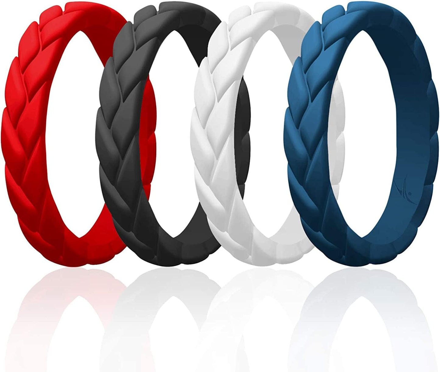 Silicone Rings for Women Thin Womens Silicone Rubber Wedding Rings Bands - Bridal Jewelry Set Promise Rings Anniversary Rings - Flame Leaves Collection - Can Be Used as Stackable Rings Red, Black, White, Dark Blue / 7 - 7.5 (17.3mm)
