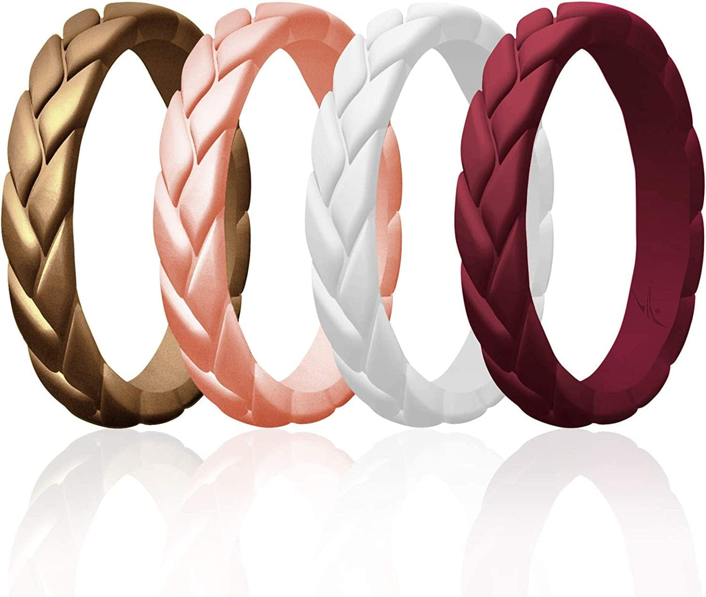 Silicone Rings for Women Thin Womens Silicone Rubber Wedding Rings Bands - Bridal Jewelry Set Promise Rings Anniversary Rings - Flame Leaves Collection - Can Be Used as Stackable Rings Bronze, Rose Gold, White, Bordeaux / 4 - 4.5 (15.3mm)
