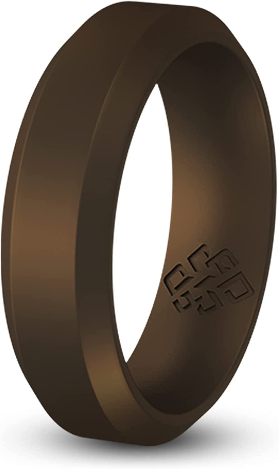 Silicone Wedding Ring Band for Men Women: Superior Non Bulky Rubber Rings - Premium Quality, Style, Comfort - Ideal Bands for Gym, Work, Hunting, Sports, and Travels Dark Bronze Bevel Comfort Fit / Size 9 (8mm WIDER Bandwidth)