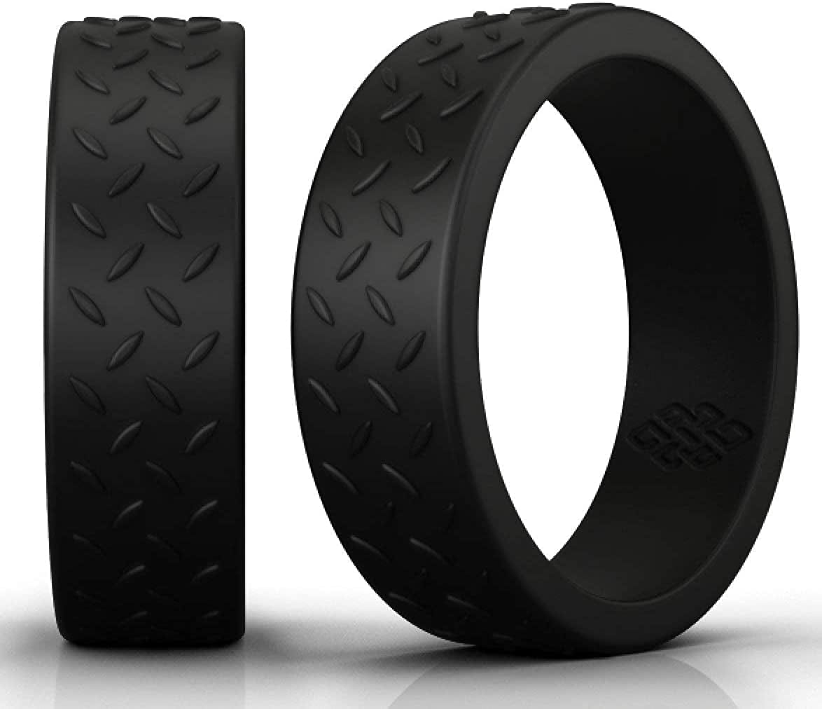 Silicone Wedding Ring Band for Men Women: Superior Non Bulky Rubber Rings - Premium Quality, Style, Comfort - Ideal Bands for Gym, Work, Hunting, Sports, and Travels Checkerplate Design / Size 12 (WIDER 8mm Bandwidth)