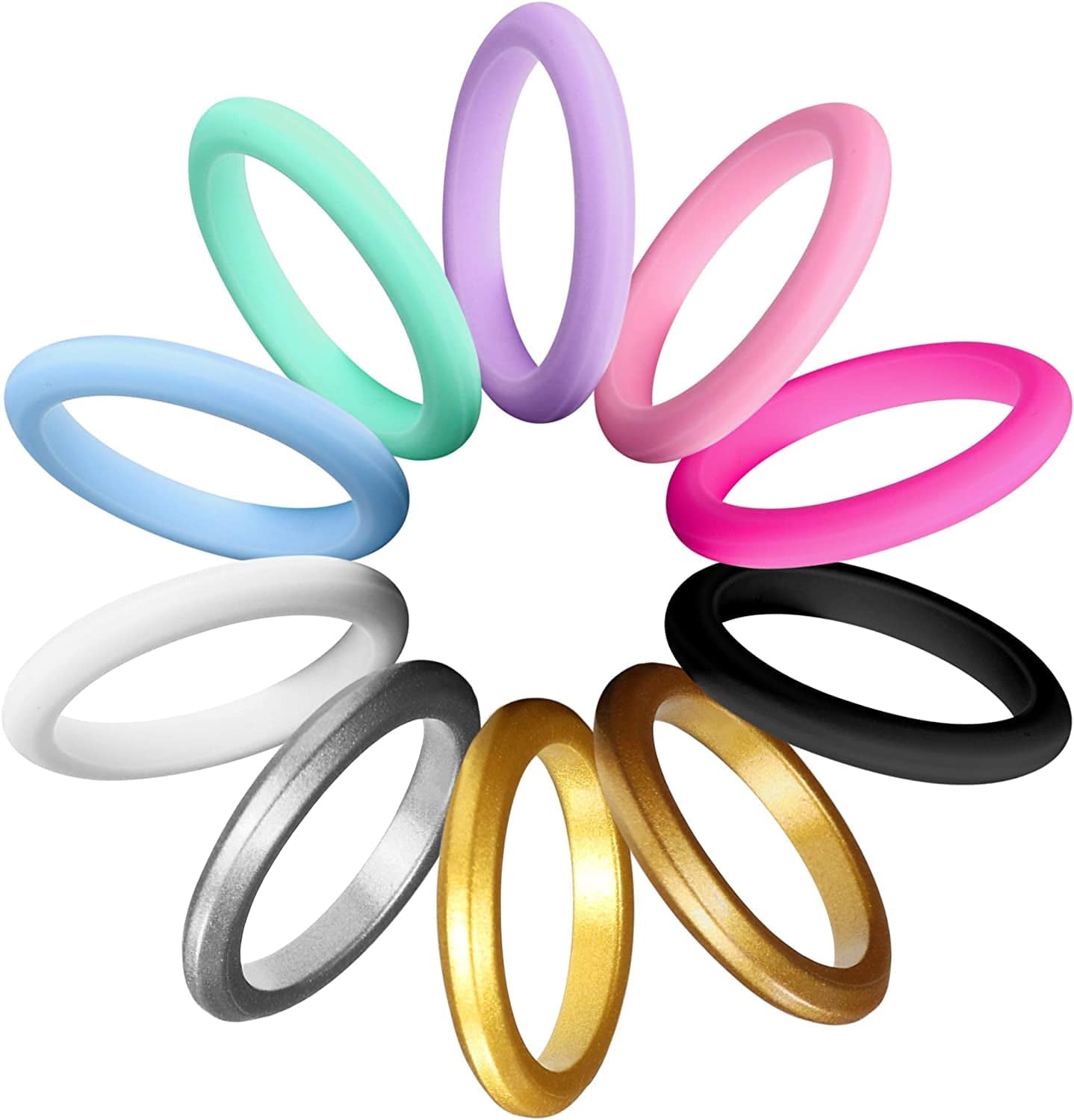 Silicone Wedding Ring for Women, Thin and Stackable Durable Rubber Safe Band for Love, Couple, Souvenir and Outdoor Active Exercise Style-10 Rings Pack 3mm-10packs / SIZE 8 (18.1mm, 57.17mm)