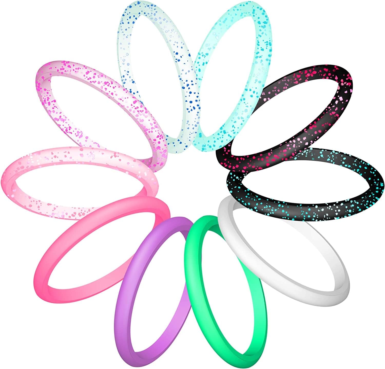 Silicone Wedding Ring for Women, Thin and Stackable Durable Rubber Safe Band for Love, Couple, Souvenir and Outdoor Active Exercise Style-10 Rings Pack 2.7mm-thin-10packs / SIZE 8 (18.1mm, 57.17mm)