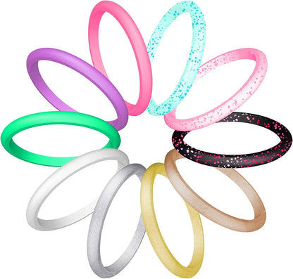 Silicone Wedding Ring for Women, Thin and Stackable Durable Rubber Safe Band for Love, Couple, Souvenir and Outdoor Active Exercise Style-10 Rings Pack 2.7mm-thin-10packs-2 / SIZE 6 (16.5mm, 51.83mm)
