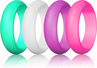 Silicone Wedding Ring for Women, Thin and Stackable Durable Rubber Safe Band for Love, Couple, Souvenir and Outdoor Active Exercise Style-10 Rings Pack