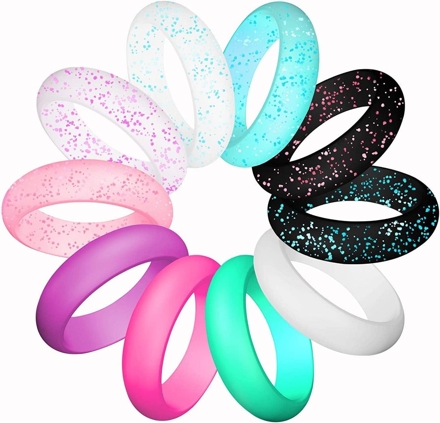 Silicone Wedding Ring for Women, Thin and Stackable Durable Rubber Safe Band for Love, Couple, Souvenir and Outdoor Active Exercise Style-10 Rings Pack 5.7mm-10packs / SIZE 7 (17.3mm, 54.34mm)