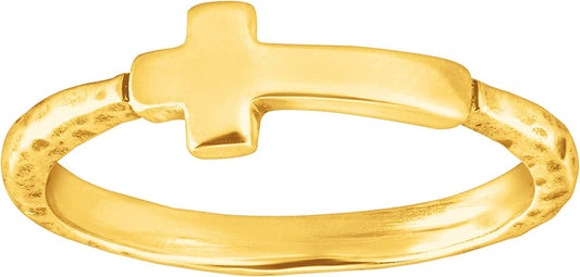 Silpada 'Simplex Cross' Horizontal Cross Textured Ring in Sterling Silver yellow-gold-plated-silver / 8