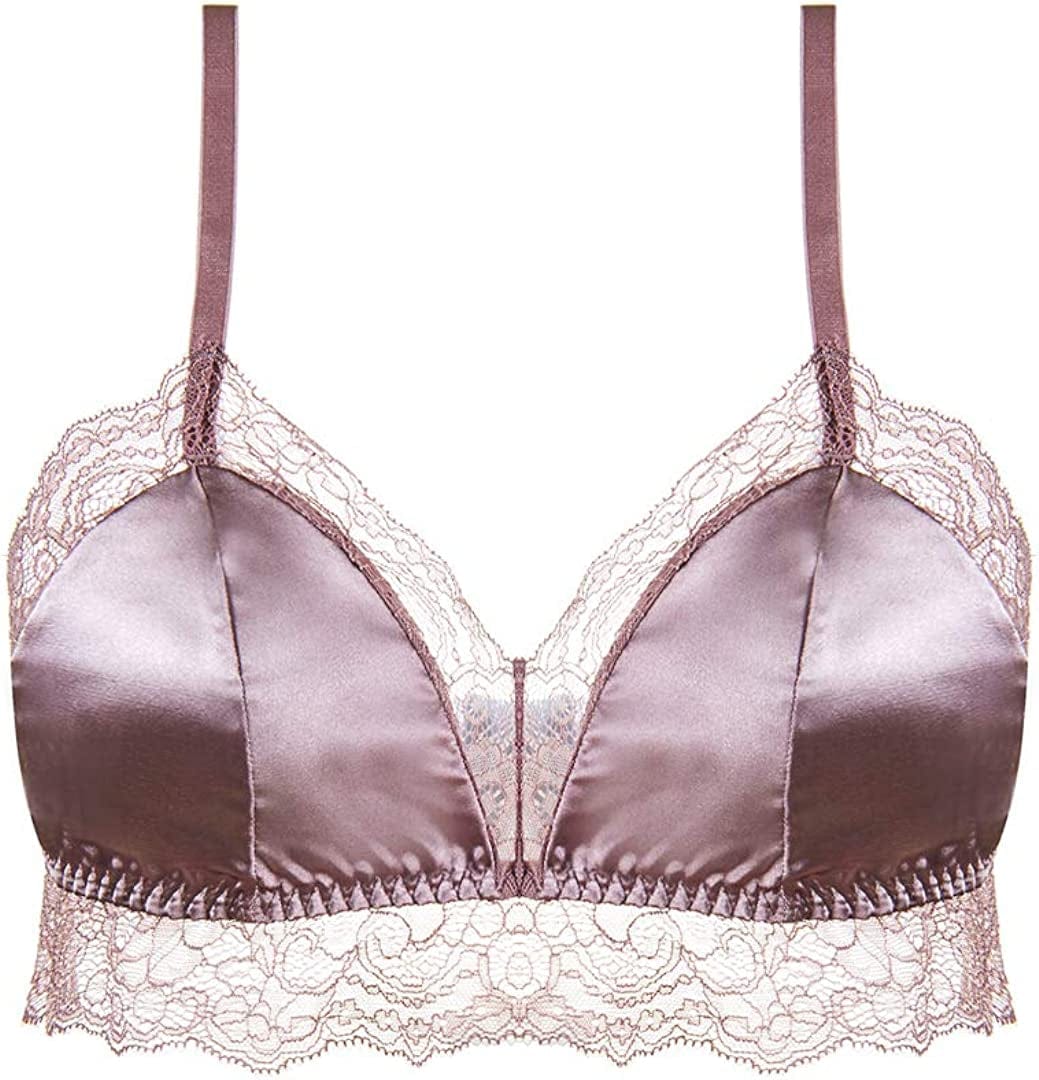 Silriver Women'S Satin Bralette Tops Silk Wirefree Bra Lace Cami Bra with Removable Pads Champagne / Small