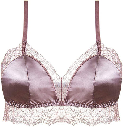 Silriver Women'S Satin Bralette Tops Silk Wirefree Bra Lace Cami Bra with Removable Pads Champagne / Small
