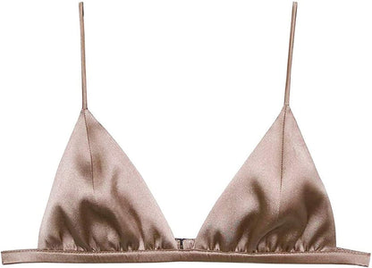 Silriver Women'S Silk Satin Triangle Bralette Soft Cup Wireless Bra Smooth and Comfortable Wire Free Bra Top Champagne / X-Large