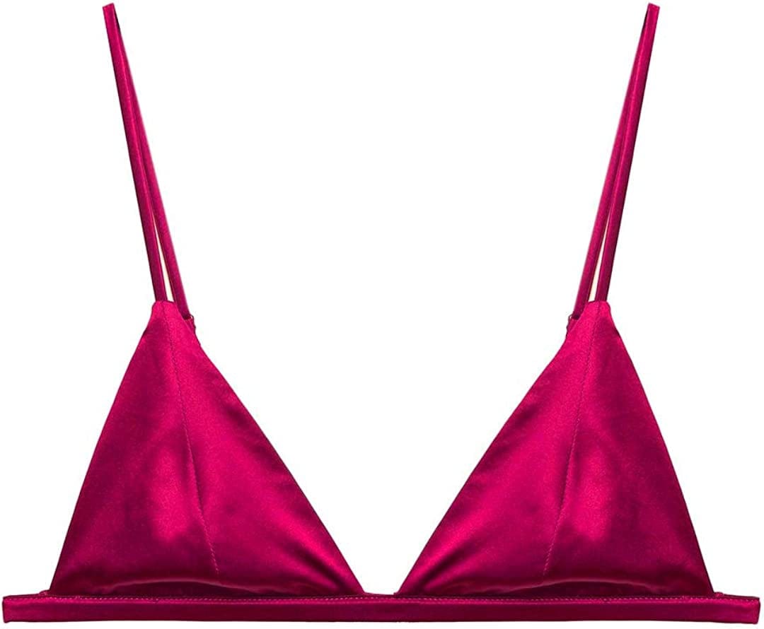Silriver Women'S Silk Satin Triangle Bralette Soft Cup Wireless Bra Smooth and Comfortable Wire Free Bra Top Rose Violet / X-Large