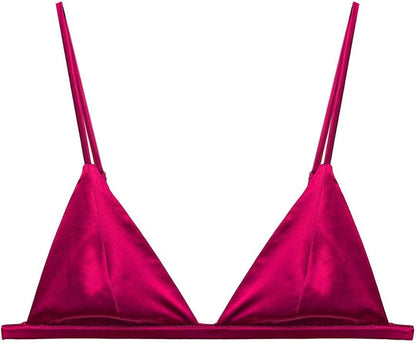 Silriver Women'S Silk Satin Triangle Bralette Soft Cup Wireless Bra Smooth and Comfortable Wire Free Bra Top Rose Violet / X-Large