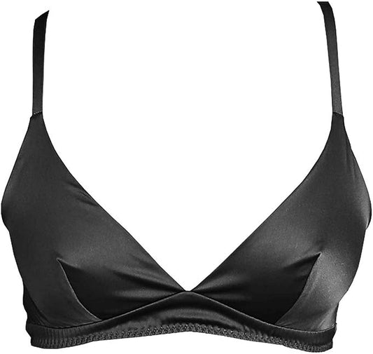 Silriver Women'S Silk Soft Cup Wireless Bra Bralette Top with Smooth Satin Black / Large