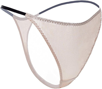Silriver Womens Silk Satin Panties Thong Sexy G String Thongs T Back Satin Bikini Underwear S-XL Moon White / Small