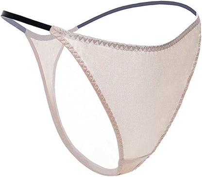 Silriver Womens Silk Satin Panties Thong Sexy G String Thongs T Back Satin Bikini Underwear S-XL Moon White / X-Large