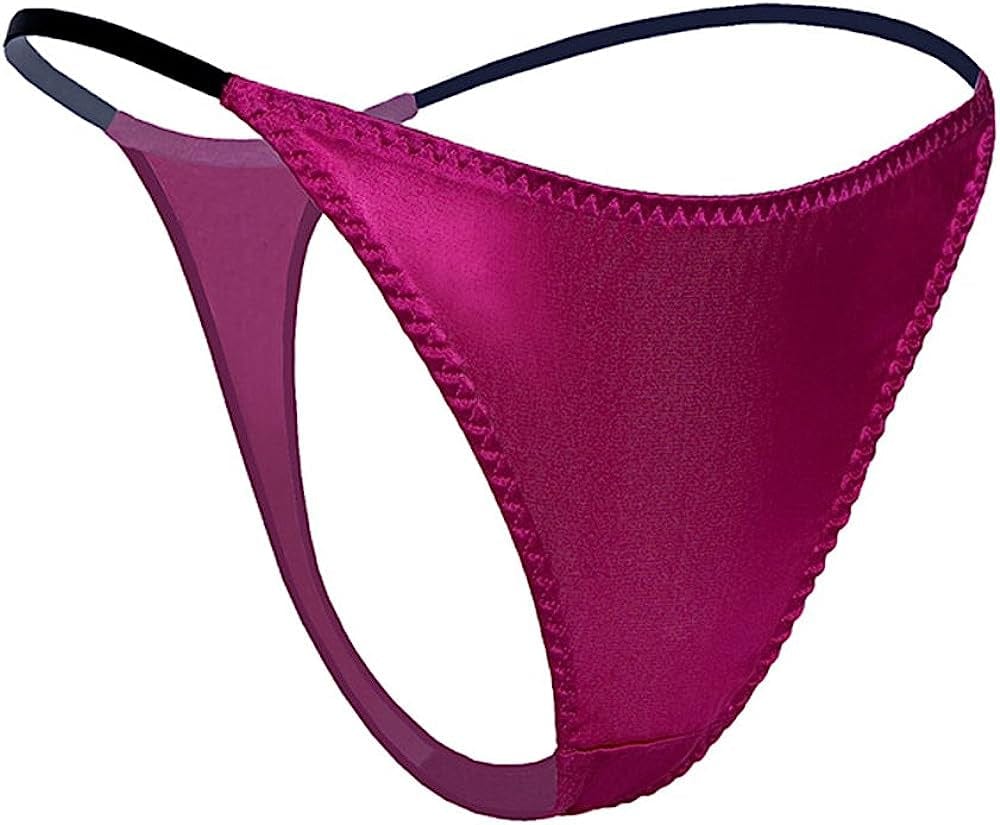 Silriver Womens Silk Satin Panties Thong Sexy G String Thongs T Back Satin Bikini Underwear S-XL Rose Violet / Large