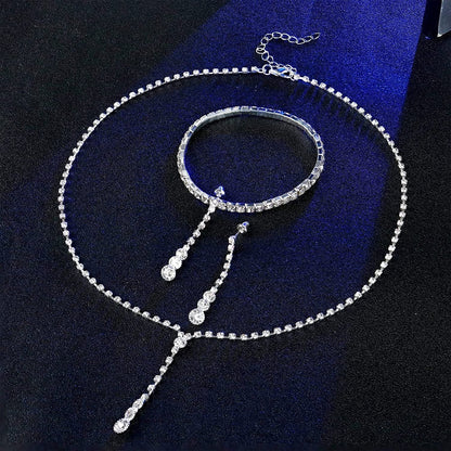 Silver Bridal Jewelry Set Rhinestone Necklace Bracelet Dangle Earrings for Bride Bridesmaid Teardrop Pendant Crystal Wedding Prom Jewelry Accessories for Women