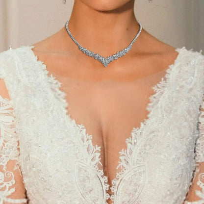 Silver Bride Necklace Earrings Set Bridal Wedding Jewelry Sets Party Rhinestone Costume Jewelry Set Crystal Choker Necklace for Women and Girls