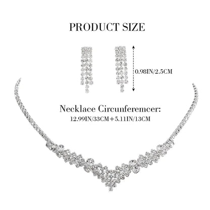 Silver Bride Necklace Earrings Set Bridal Wedding Jewelry Sets Party Rhinestone Costume Jewelry Set Crystal Choker Necklace for Women and Girls