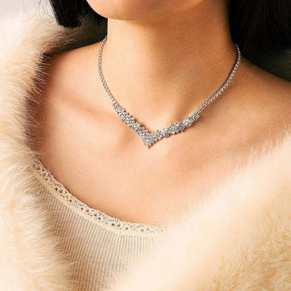Silver Bride Necklace Earrings Set Bridal Wedding Jewelry Sets Party Rhinestone Costume Jewelry Set Crystal Choker Necklace for Women and Girls