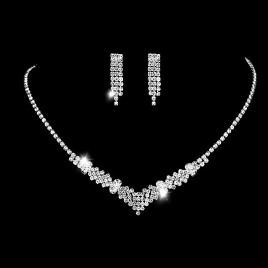 Silver Bride Necklace Earrings Set Bridal Wedding Jewelry Sets Party Rhinestone Costume Jewelry Set Crystal Choker Necklace for Women and Girls