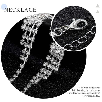 Silver Bride Necklace Earrings Set Crystal Bridal Wedding Jewelry Sets Rhinestone Choker Necklace Prom Costume Jewelry Sets for Women and Girls