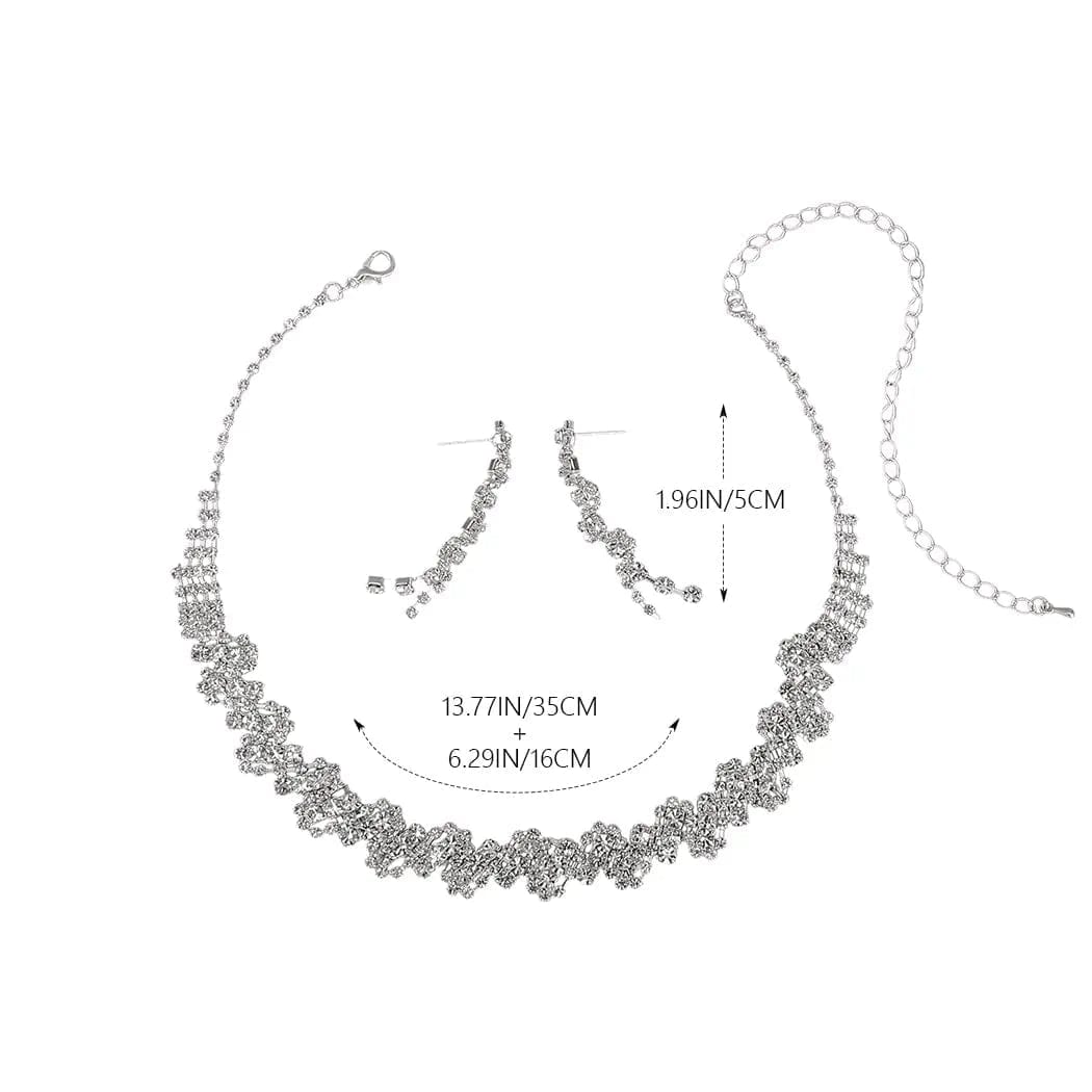 Silver Bride Necklace Earrings Set Crystal Bridal Wedding Jewelry Sets Rhinestone Choker Necklace Prom Costume Jewelry Sets for Women and Girls