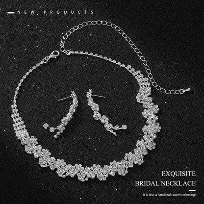 Silver Bride Necklace Earrings Set Crystal Bridal Wedding Jewelry Sets Rhinestone Choker Necklace Prom Costume Jewelry Sets for Women and Girls