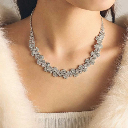 Silver Bride Necklace Earrings Set Crystal Bridal Wedding Jewelry Sets Rhinestone Choker Necklace Prom Costume Jewelry Sets for Women and Girls
