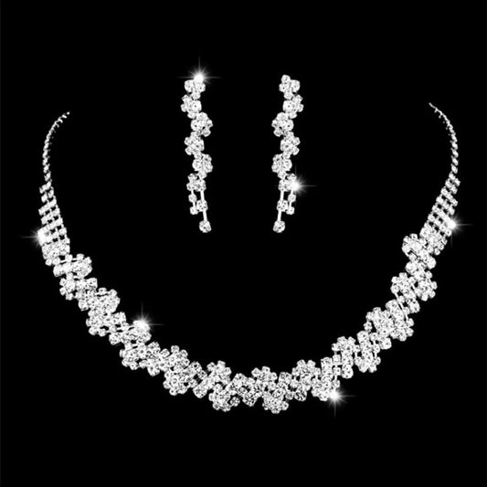 Silver Bride Necklace Earrings Set Crystal Bridal Wedding Jewelry Sets Rhinestone Choker Necklace Prom Costume Jewelry Sets for Women and Girls