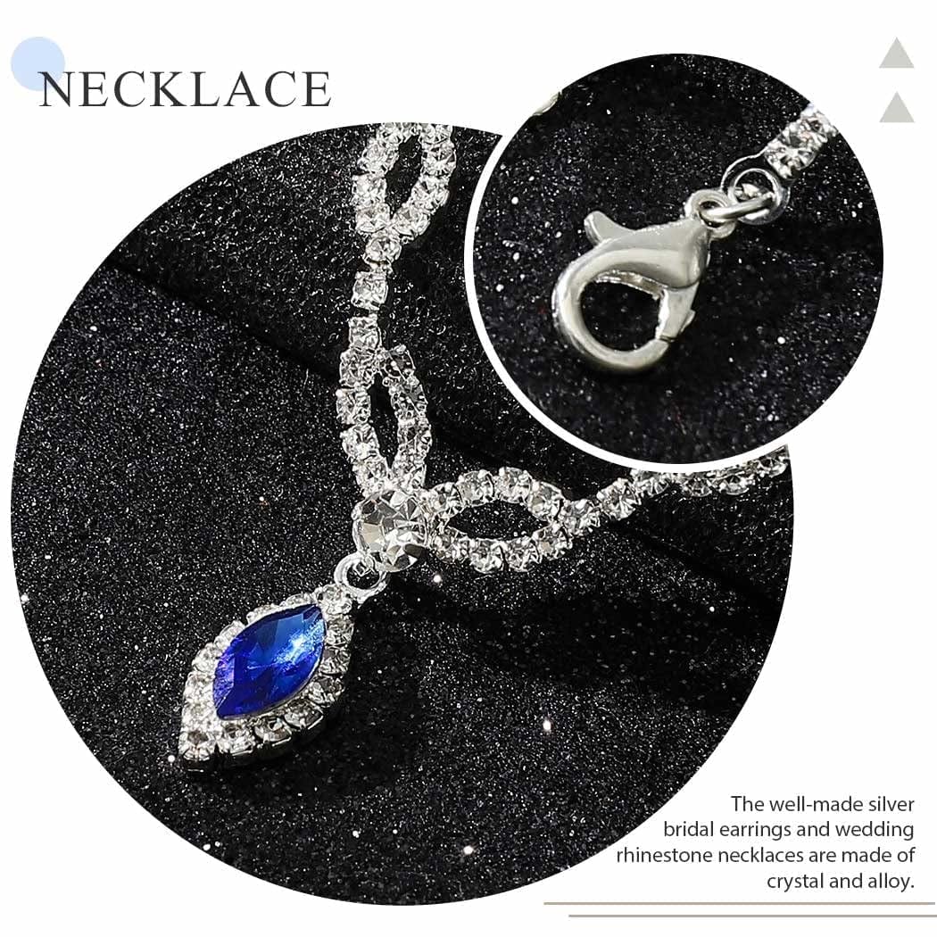 Silver Bride Wedding Jewelry Sets Blue Crystal Bridal Necklace Earrings Set Rhinestone Prom Costume Jewelry Set Choker Necklace for Women and Girls