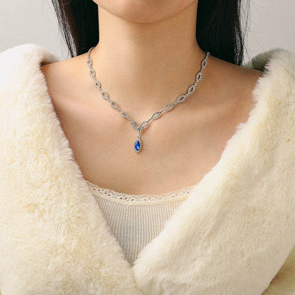 Silver Bride Wedding Jewelry Sets Blue Crystal Bridal Necklace Earrings Set Rhinestone Prom Costume Jewelry Set Choker Necklace for Women and Girls