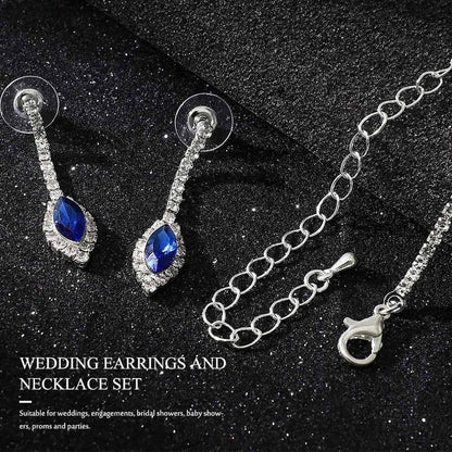 Silver Bride Wedding Jewelry Sets Blue Crystal Bridal Necklace Earrings Set Rhinestone Prom Costume Jewelry Set Choker Necklace for Women and Girls