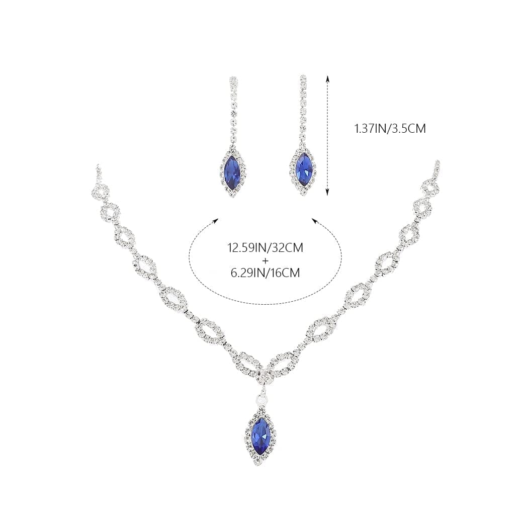 Silver Bride Wedding Jewelry Sets Blue Crystal Bridal Necklace Earrings Set Rhinestone Prom Costume Jewelry Set Choker Necklace for Women and Girls
