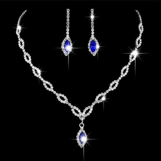 Silver Bride Wedding Jewelry Sets Blue Crystal Bridal Necklace Earrings Set Rhinestone Prom Costume Jewelry Set Choker Necklace for Women and Girls