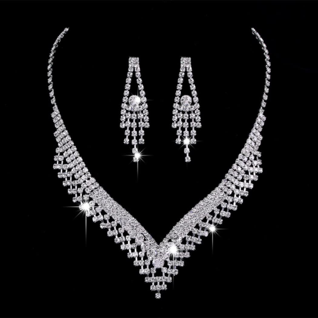 Silver Bride Wedding Jewelry Sets Crystal Bridal Necklace Earrings Set Rhinestone Costume Jewelry Set Prom Choker Necklace for Women and Girls