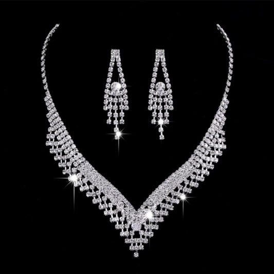 Silver Bride Wedding Jewelry Sets Crystal Bridal Necklace Earrings Set Rhinestone Costume Jewelry Set Prom Choker Necklace for Women and Girls