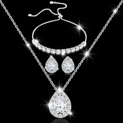 Silver Bridesmaid Necklace Earrings Bracelet Jewelry Gifts Set of 8