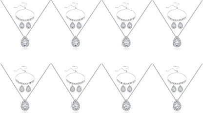 Silver Bridesmaid Necklace Earrings Bracelet Jewelry Gifts Set of 8