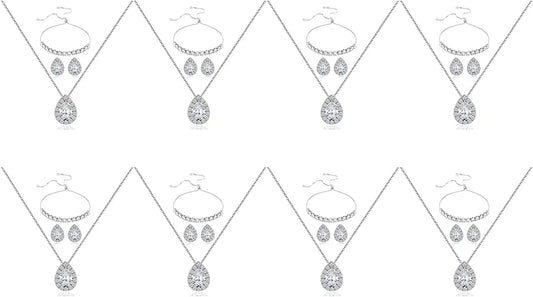 Silver Bridesmaid Necklace Earrings Bracelet Jewelry Gifts Set of 8
