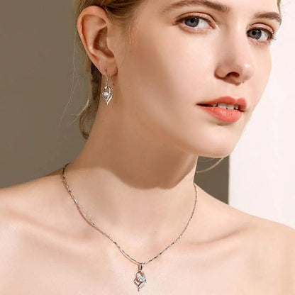 Silver Jewellery Set for Women, 925 Sterling Silver Heart Dangle Drop Earrings & 45Cm Necklace Pendant Set, with White AAA Cubic Zirconia, Allergy Free Jewellery for Mother Wife Girlfriend jewelry ser