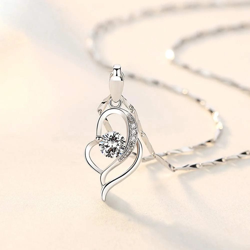 Silver Jewellery Set for Women, 925 Sterling Silver Heart Dangle Drop Earrings & 45Cm Necklace Pendant Set, with White AAA Cubic Zirconia, Allergy Free Jewellery for Mother Wife Girlfriend jewelry ser
