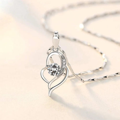 Silver Jewellery Set for Women, 925 Sterling Silver Heart Dangle Drop Earrings & 45Cm Necklace Pendant Set, with White AAA Cubic Zirconia, Allergy Free Jewellery for Mother Wife Girlfriend jewelry ser